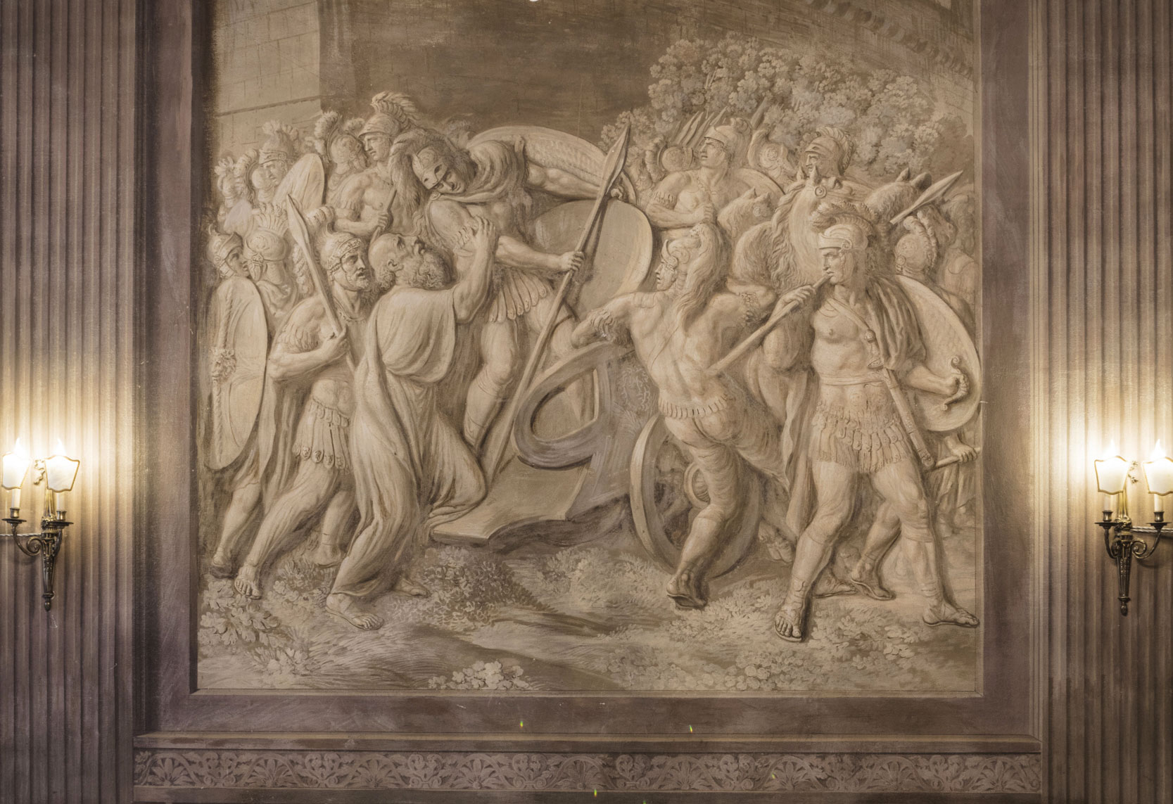 The Squires' Lounge, low relief of a scene form the Aeneid 
